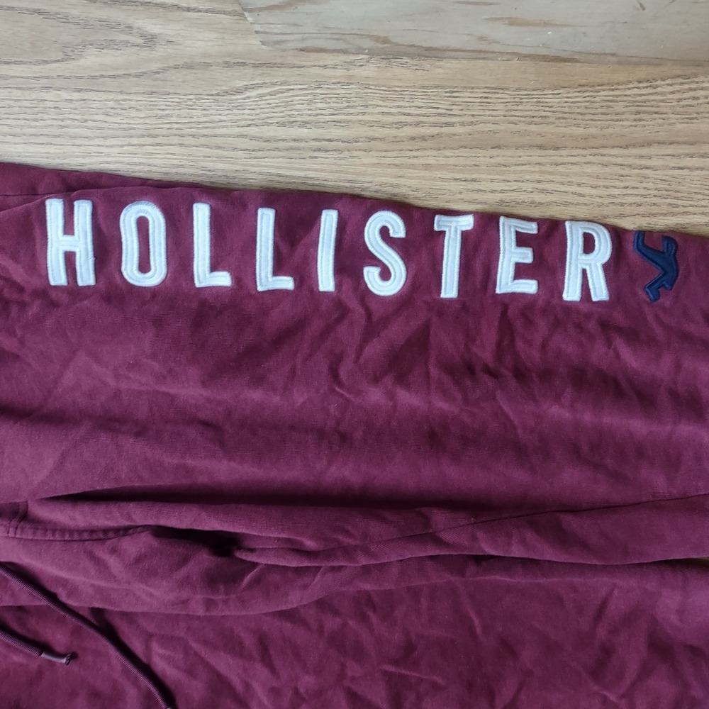 Hollister Mens XL Joggers Burgundy Maroon Fleece Sweatpants Logo Graphic XL